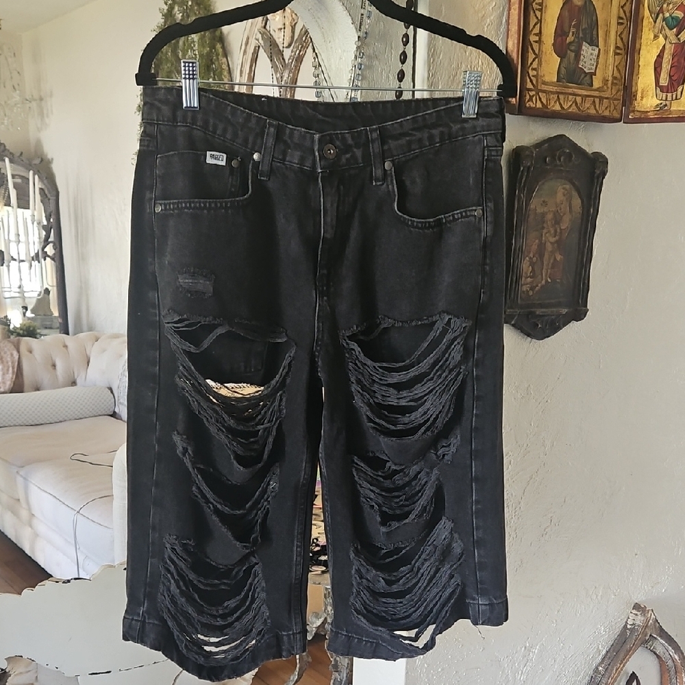 NWT Free People Ragged Priest Black Distressed Long shorts